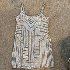 Adrianna Papell Silver Sequin Dress